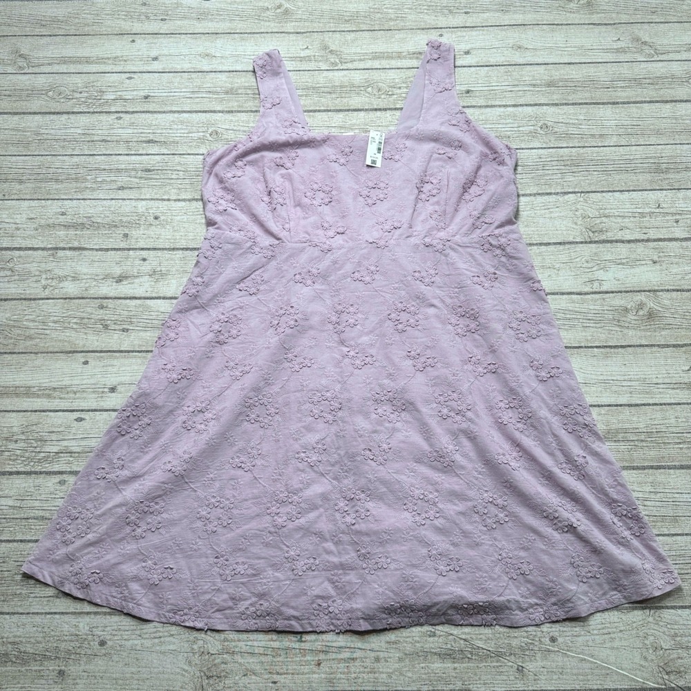 NEW Addition Elle Dress Women's 24 Purple Fit & Flare Floral Embroidered Smocked
